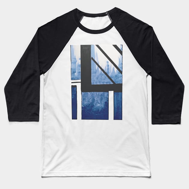 Blue Cityscape Baseball T-Shirt by BlackArtichoke